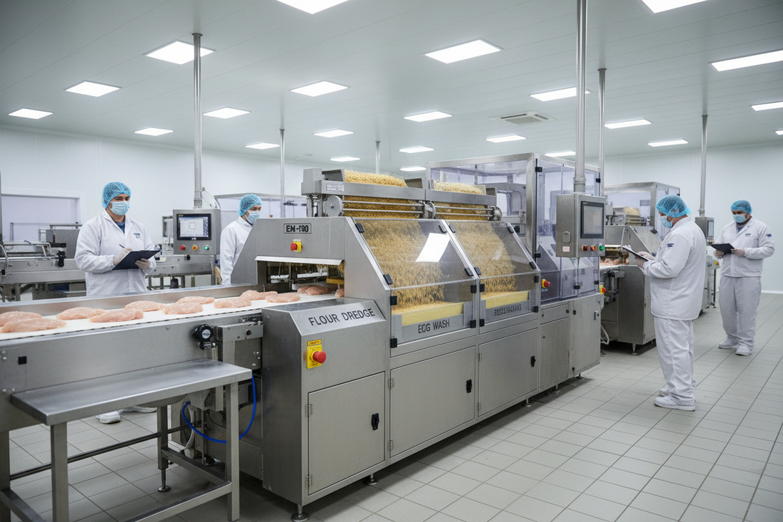 Cum crește linia automată de pesmetare EM-150 eficiența în producția alimentară